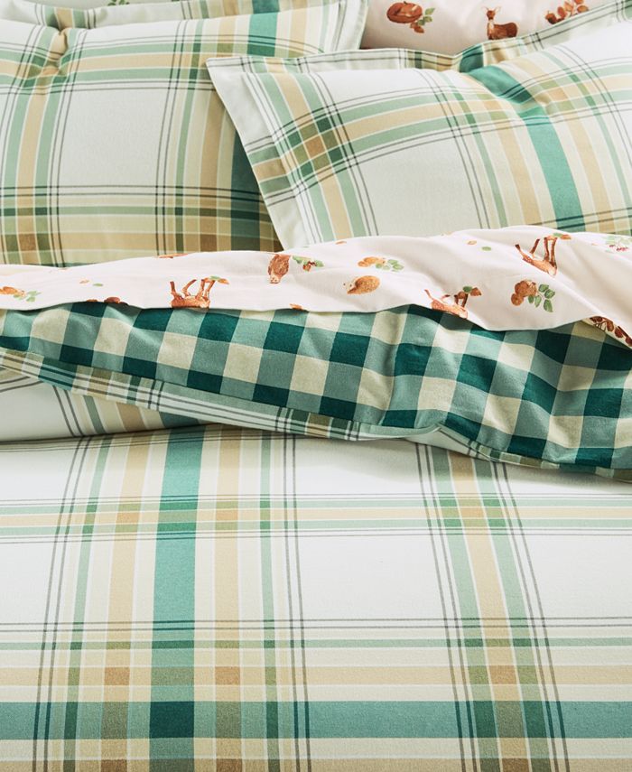 Martha Stewart Collection Holiday Flannel Neutral Plaid Comforter, Twin