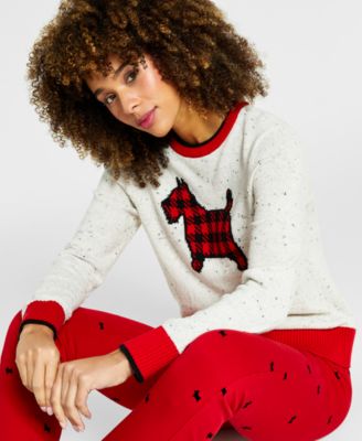 Women's Plaid Dog-Print Family Sweater, Created for Macy's
