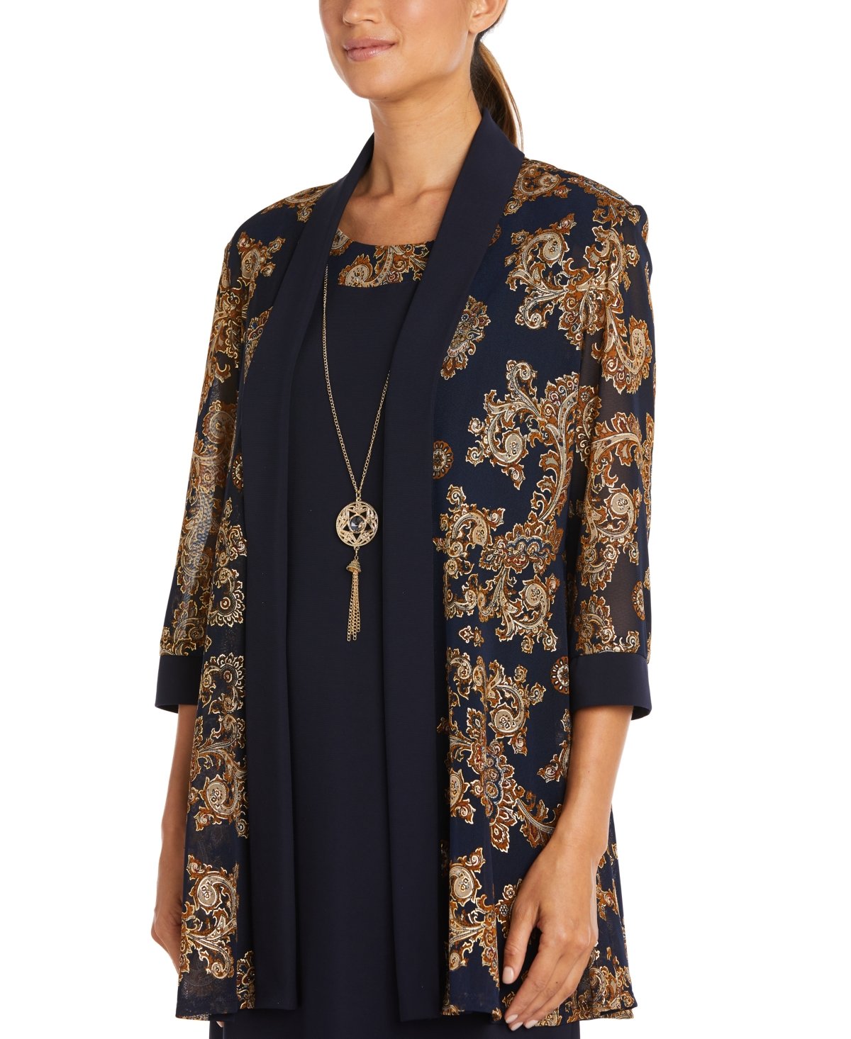 R & M Richards Petite 2-Pc. Paisley-Print Jacket & Dress Set -Gold