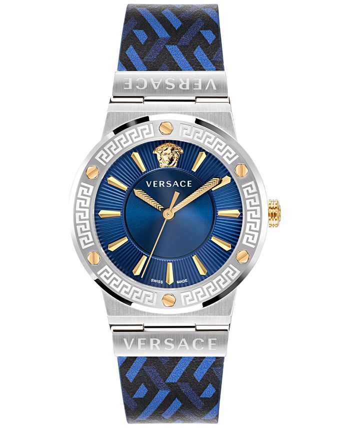 Versace Women's Swiss Greca Logo Monogram Blue Leather Strap Watch 38mm ...