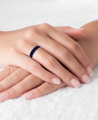 Created Blue Spinel Emerald Cut Eternity Band in 14k Yellow Gold Plated Sterling Silver