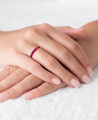 Red Princess Cut Cubic Zirconia Eternity Band in 14k Yellow Gold Plated Sterling Silver