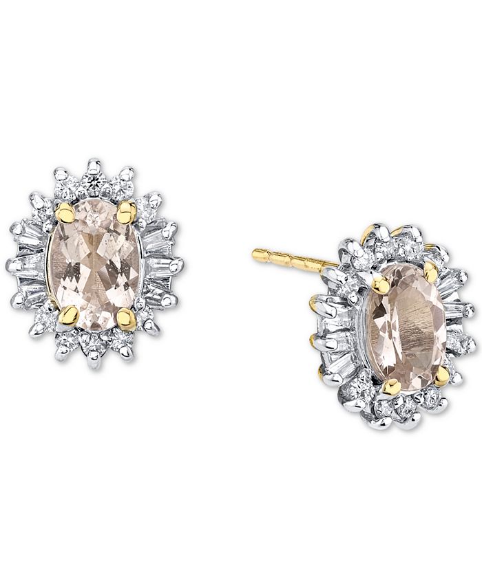 Macy's - Morganite (7/8 ct. t.w.) & Diamond (1/4 ct. t.w.) Halo Stud Earrings in 10k Gold