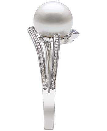Macy's - Cultured Freshwater Pearl (8mm) & Diamond Accent Swirl Ring in Sterling Silver
