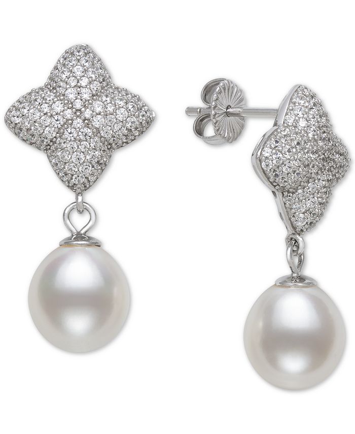 Macy's - Cultured Freshwater Pearl (8-9mm) & Cubic Zirconia Drop Earrings in Sterling Silver