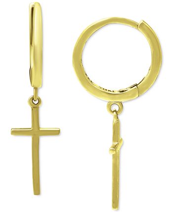 Giani Bernini Cross Drop Huggie Hoop Earrings, Created for Macy's - Macy's