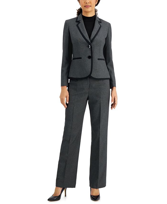 Le Suit Contrast-Trim Blazer & Straight-Leg Pant Suit, Regular & Petite ...