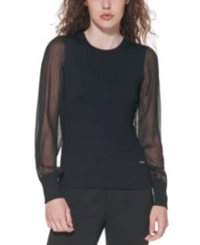 Sheer-Sleeved Mixed-Media Sweater