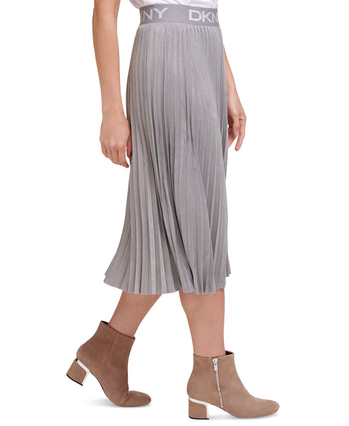 Dkny Faux Leather Pleated Skirt In Black