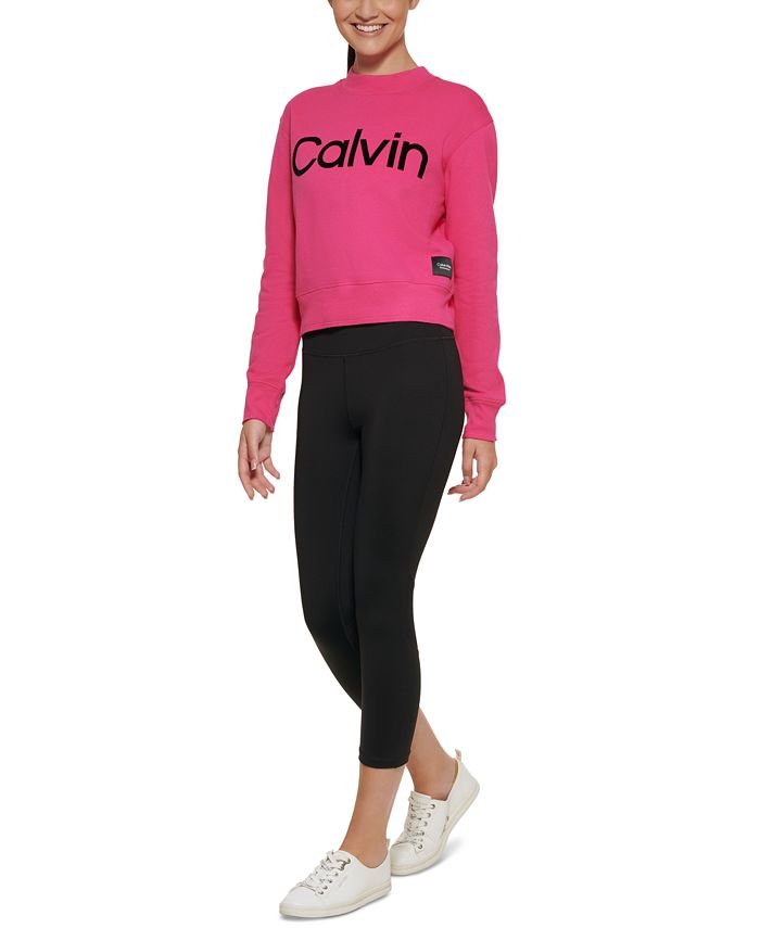 Calvin Klein Women's Flocked Logo Fleece Pullover Top & Reviews -  Activewear - Women - Macy's