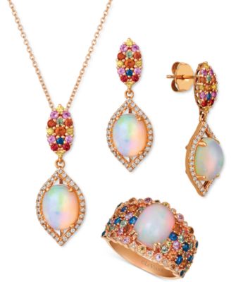 Multi Gemstone Vanilla Diamond Pendant Necklace Earrings Ring Collection In 14k Rose Gold