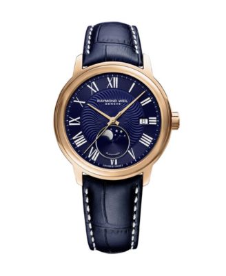 Raymond Weil - Men's Swiss Automatic Maestro Blue Leather Strap Watch 39.5mm