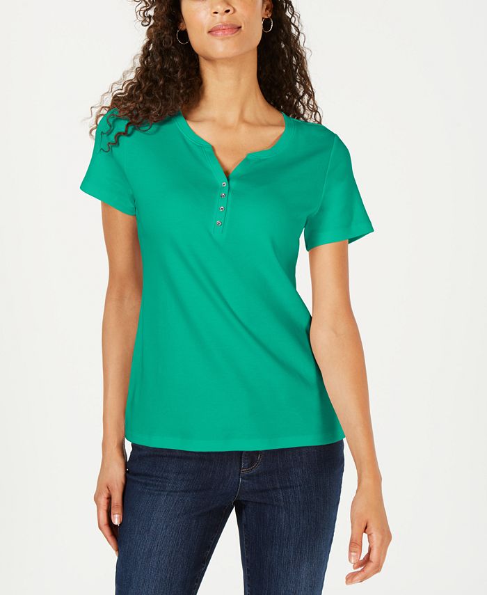 Karen Scott Short Sleeve Henley Top, Created for Macy's & Reviews