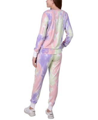Women's Long Sleeve Tie Dyed Jogger Set, Pack of 2