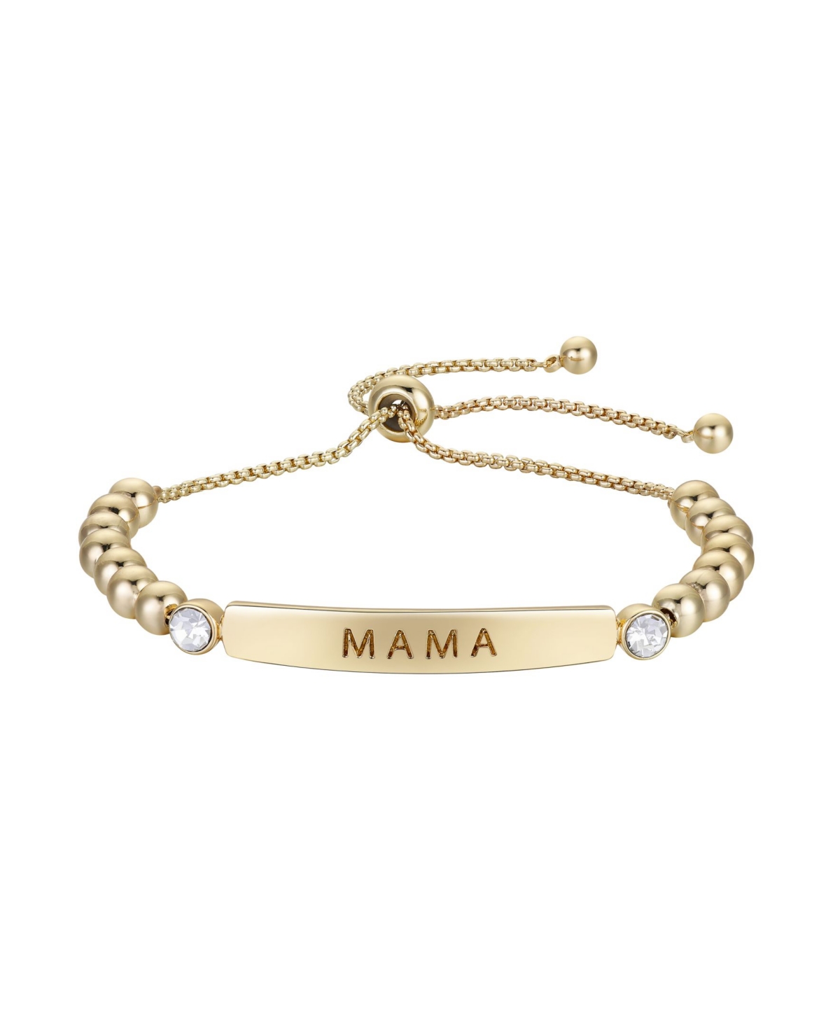 Gold Flash Plated "Mama" Bar and Bead Bolo Bracelet - Gold-Plated