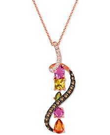 Multi-Gemstone (1-7/8 ct. t.w.) & Vanilla Diamond (1/10 ct. t.w.) Swirl 18" Pendant Necklace in 14k Rose Gold
