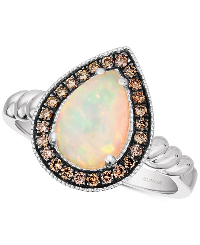 Le Vian Neopolitan Opal (7/8 ct. .) & Chocolate Diamond (1/5 ct. .)  Halo Ring in 14k White Gold & Reviews - Rings - Jewelry & Watches - Macy's