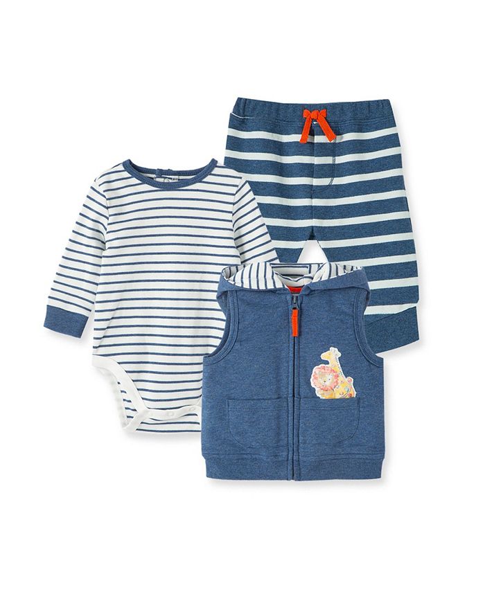 Little Me Baby Boys Lion Hooded Vest, Bodysuit and Pant Set, 3 Piece