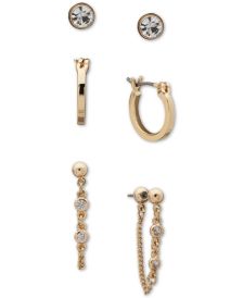 Gold-Tone 3-Pc. Set Crystal Stud, Hoop & Front-and-Back Earrings