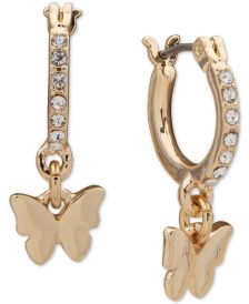 Gold-Tone Butterfly Charm Pavé Huggie Hoop Earrings