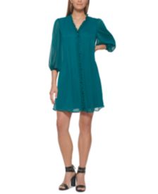 Button Sleeve Trapeze Dress