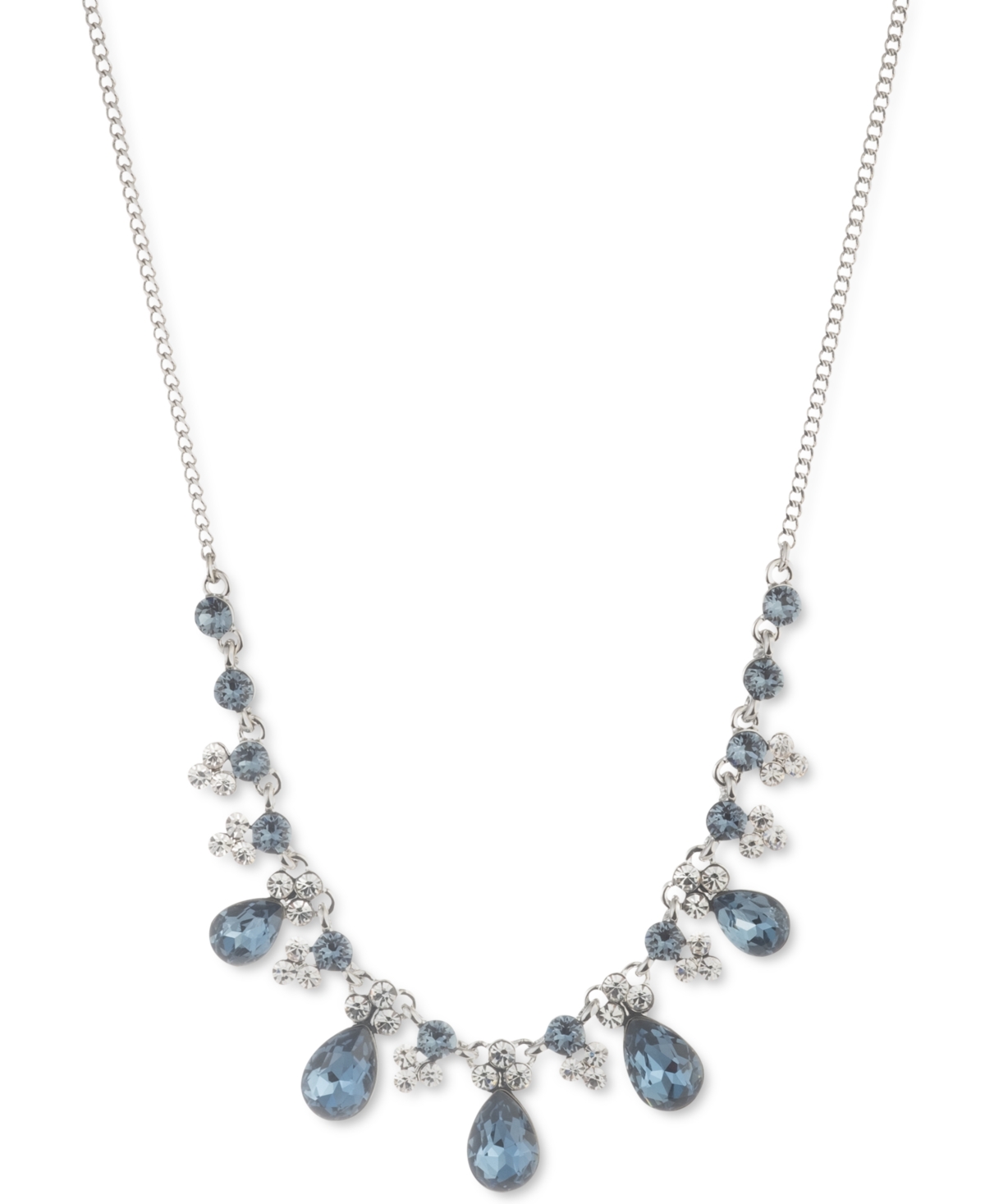 Pear-Shape Crystal Statement Necklace, 16" + 3" extender - Silver