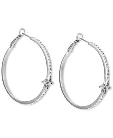 Silver-Tone Medium Crystal Starburst Hoop Earrings, 1.75"