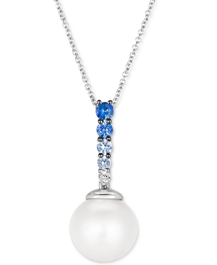 Le Vian - Vanilla Pearl (10mm) & Multi-Sapphire (1/3 ct. t.w.) 18" Pendant Necklace in 14k White Gold