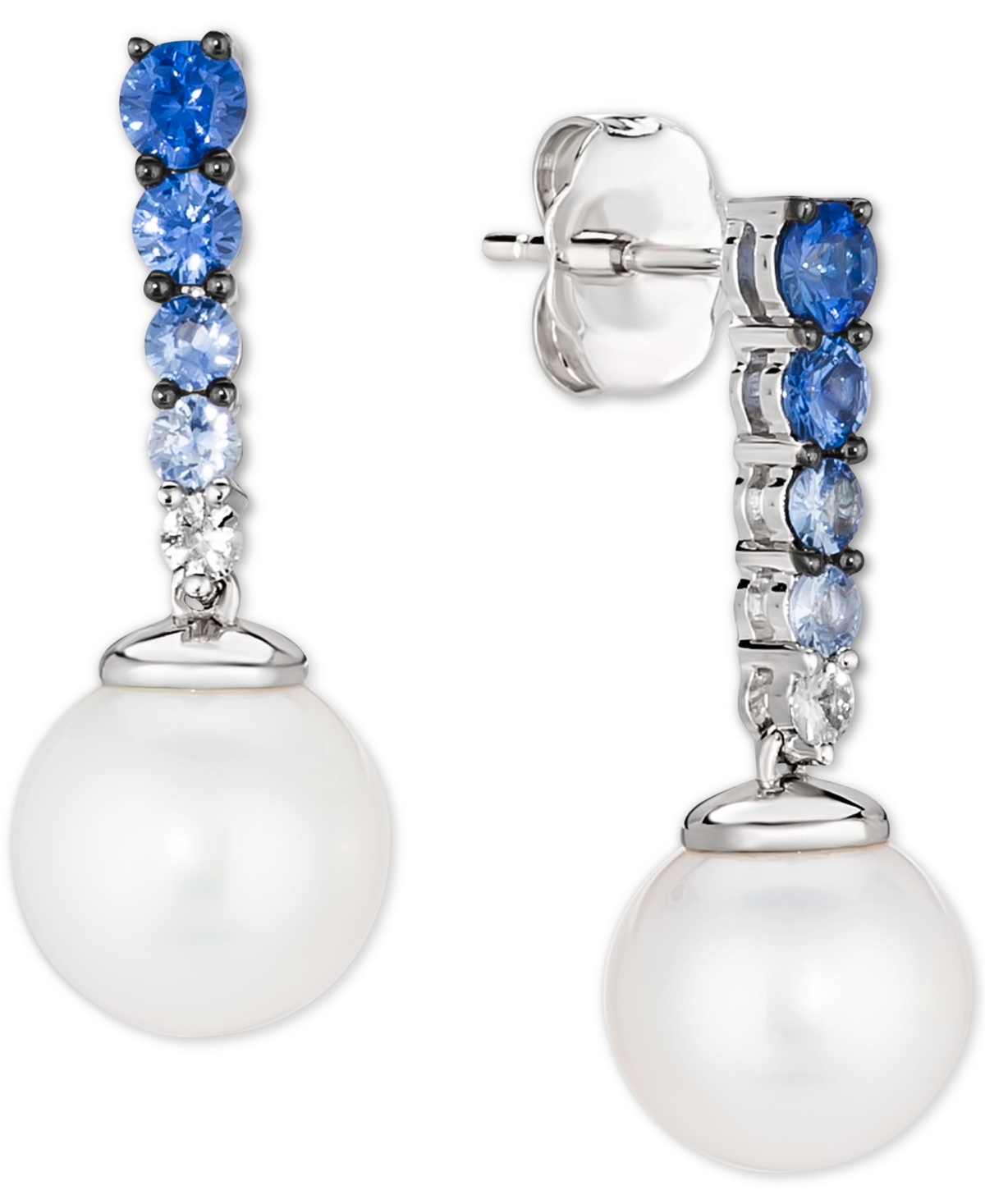 Le Vian Vanilla Pearl (8mm) & Multi-Sapphire (3/8 ct. t.w.) Drop Earrings in 14k- White Gold