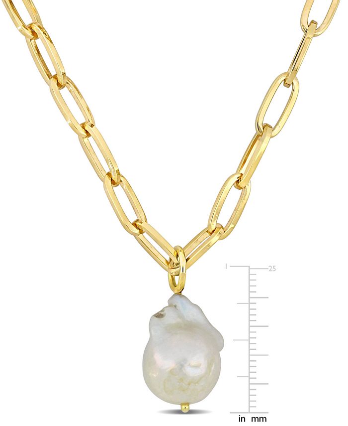 Macy's - Cultured Freshwater Baroque Pearl (13-14mm) Solitaire 20" Pendant Necklace in 18k Gold-Plated Sterling Silver