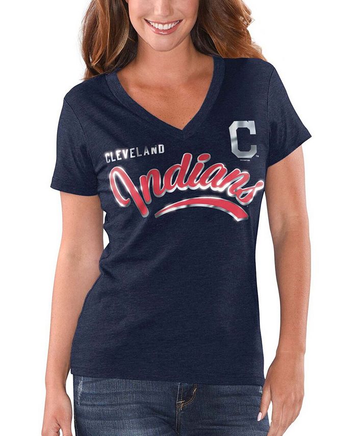G Iii 4her By Carl Banks Womens Heathered Navy Cleveland Indians Good Day V Neck T Shirt Macys 