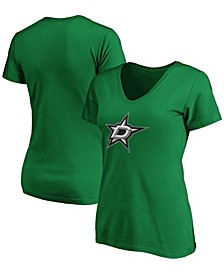 Women's Kelly Green Dallas Stars Primary Logo V-Neck T-shirt