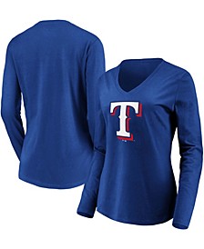 Women's Royal Texas Rangers Official Logo Long Sleeve V-Neck T-shirt