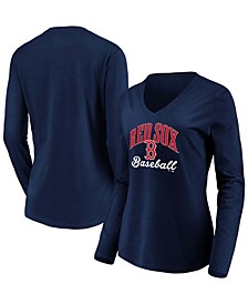 Women's Navy Boston Red Sox Victory Script V-Neck Long Sleeve T-shirt