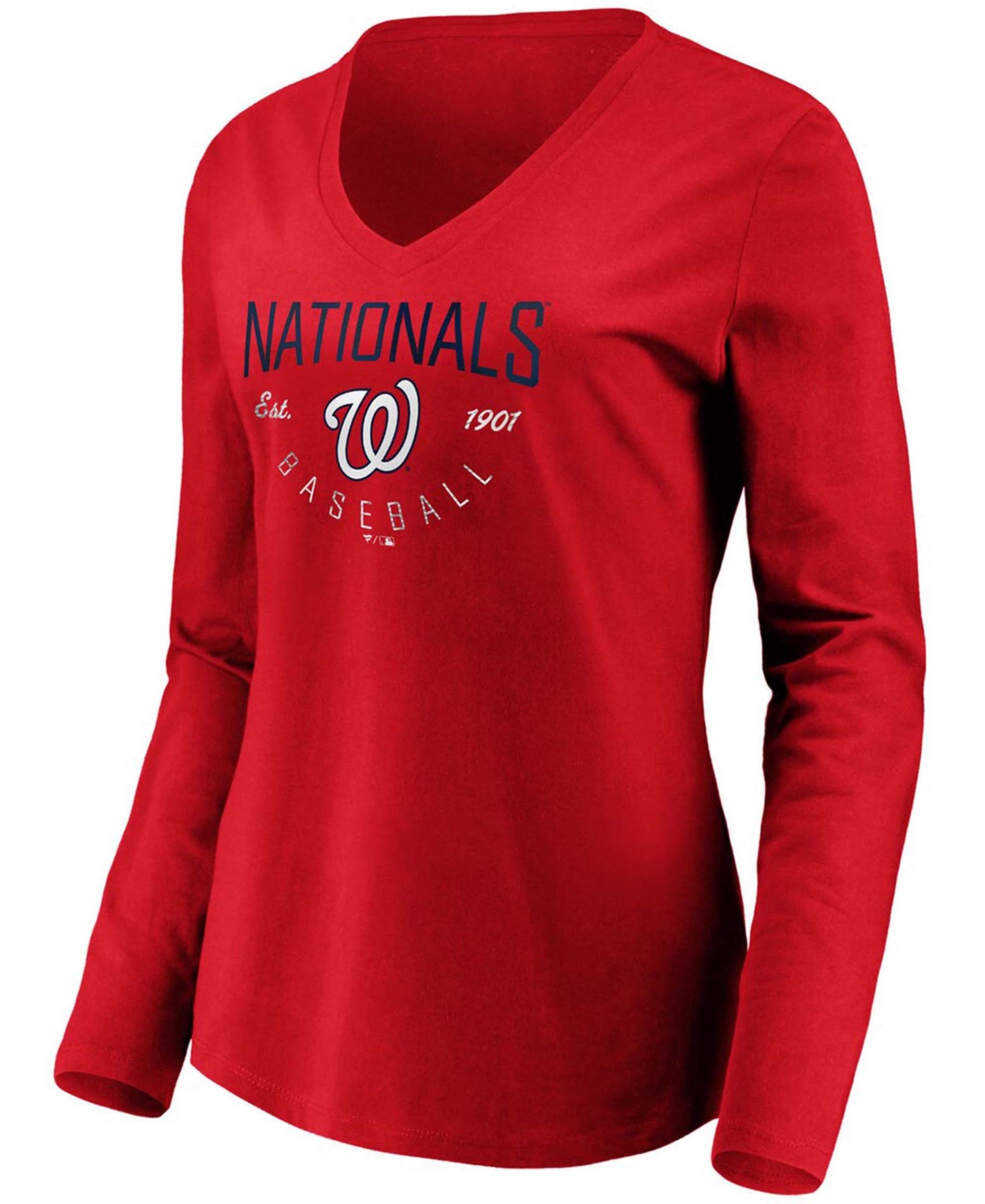 Women'sWashington Nationals Core Live For It V-Neck Long Sleeve T-shirt - Red