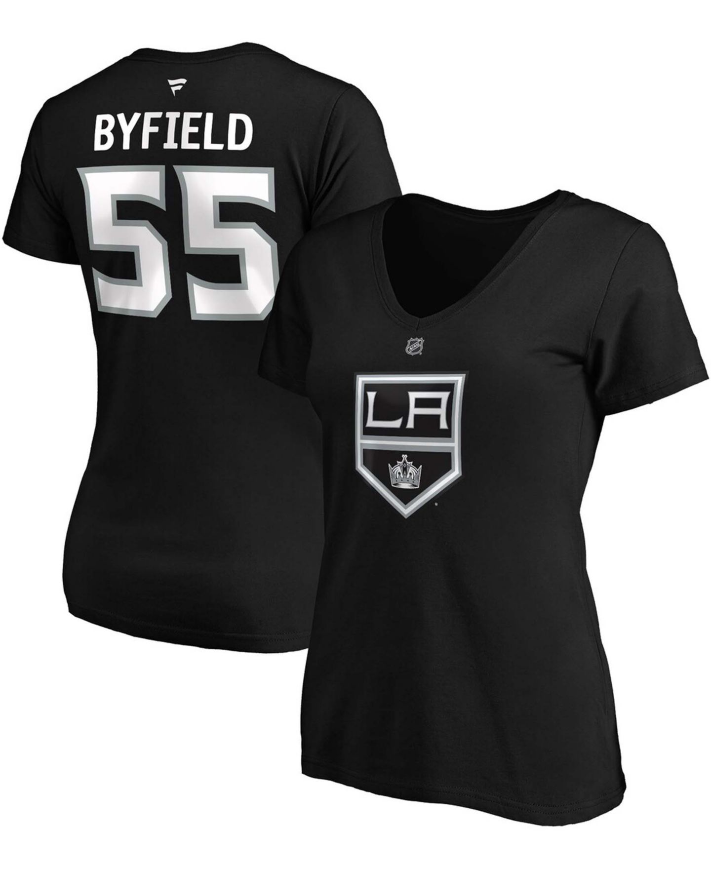 Женская футболка Fanatics Quinton Byfield Black Los Angeles Kings Authentic Stack Name and Number V-Neck — фото 1