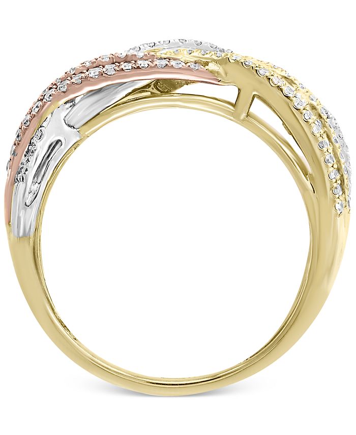 EFFY Collection - Diamond Tricolor Crossover Statement Ring (7/8 ct. t.w.) in 14k Gold, Rose Gold, & White Gold