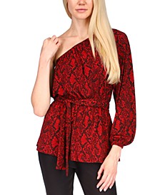 One-Shoulder Belted Python Tunic Top