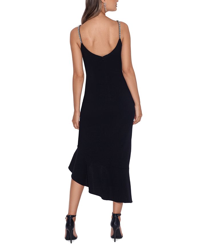 XSCAPE Petite Rhinestone-Strap Asymmetrical Dress - Macy's
