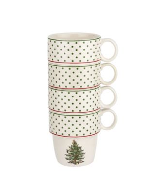 Christmas Tree Polka Dot Stackable Mugs, Set of 4