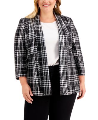 plus size checked coat