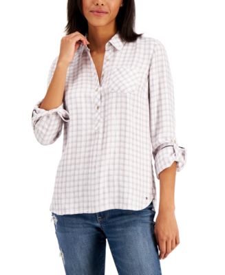 Tommy Hilfiger Shine Plaid Button-front Shirt - Macy's