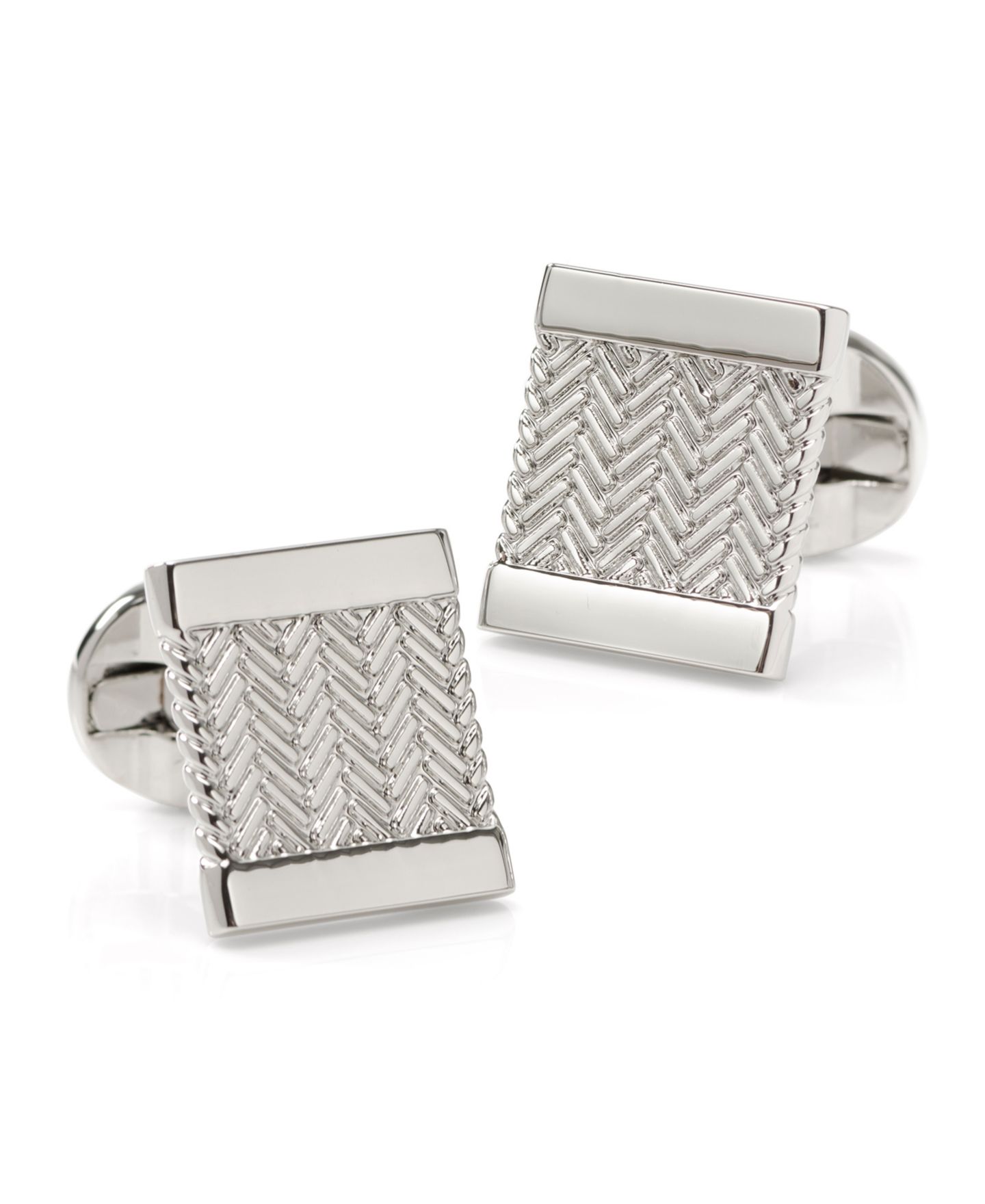Мужские запонки Ox & Bull Trading Co. Silver Herringbone Cufflinks — фото 1