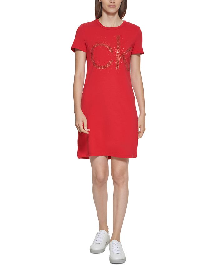 Calvin Klein Embellished-Logo T-Shirt Dress - Macy's