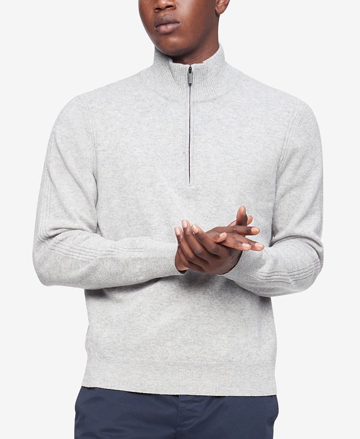 Calvin Klein Men's Solid 1/4 Zip Merino Wool Sweater - Macy's
