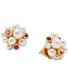 Gold-Tone Pavé & Imitation Pearl Cluster Stud Earrings