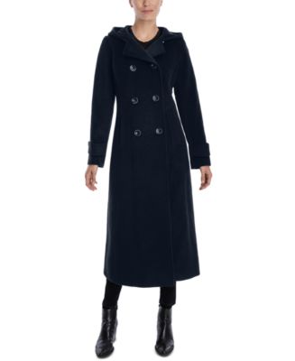 Anne Klein Women's Double-Breasted Hooded Maxi Coat - Macy's