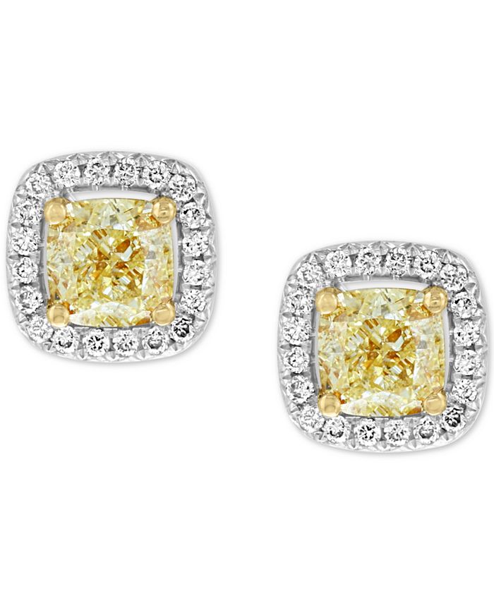 EFFY Collection EFFY® Yellow & White Diamond Cushion Halo Stud Earrings ...
