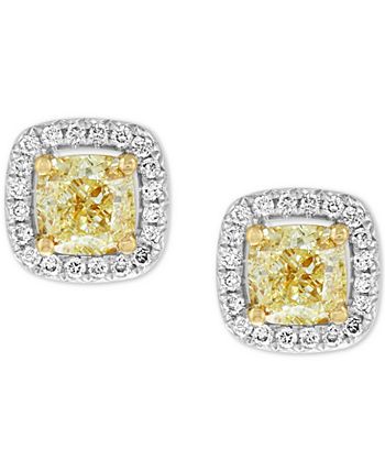 EFFY Collection - Yellow & White Diamond Cushion Halo Stud Earrings (3/4 ct. t.w.) in 18k Gold & White Gold
