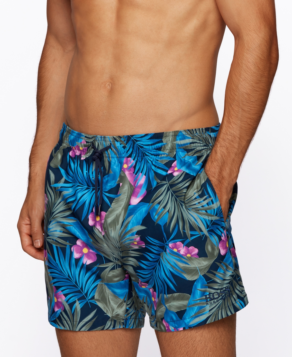 Boss Men's Leaf-Print Swim Shorts